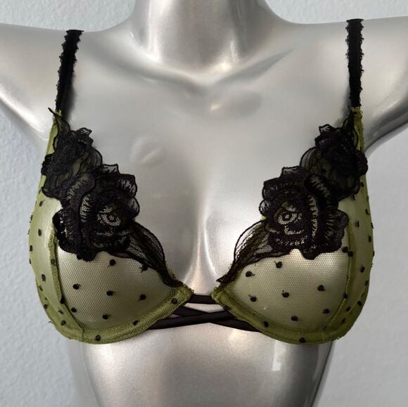 Victoria's Secret Other - Victoria's Secret Bra Very Sexy Green Mesh Black Dot Unlined Underwire Demi 36B